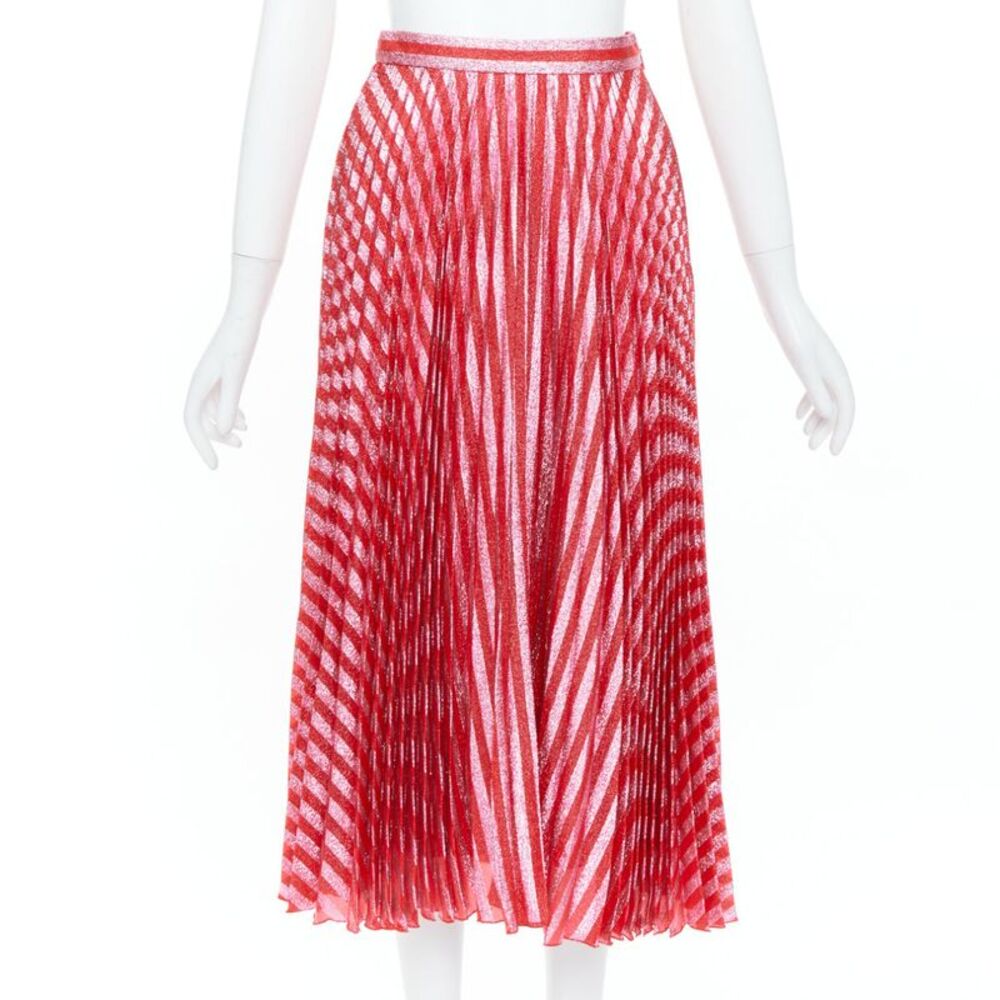 Gucci 2015 Runway Red Chevron Silk Midi Skirt